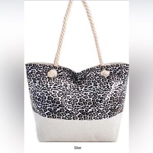 Leopard Print Silver Beach Tote Bag. 100% PVC/Polyester.